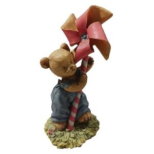 ANCO O'Bear Family Polyresin Teddy Bear Figurine‎ w/ Pinwheel 1996 Vintage Decor